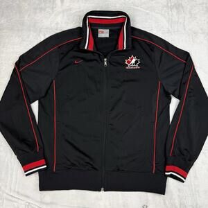 VTG Nike Team Canada Hockey Track Jacket Full Zip Black Red Poly Men's Sz L Y2K
